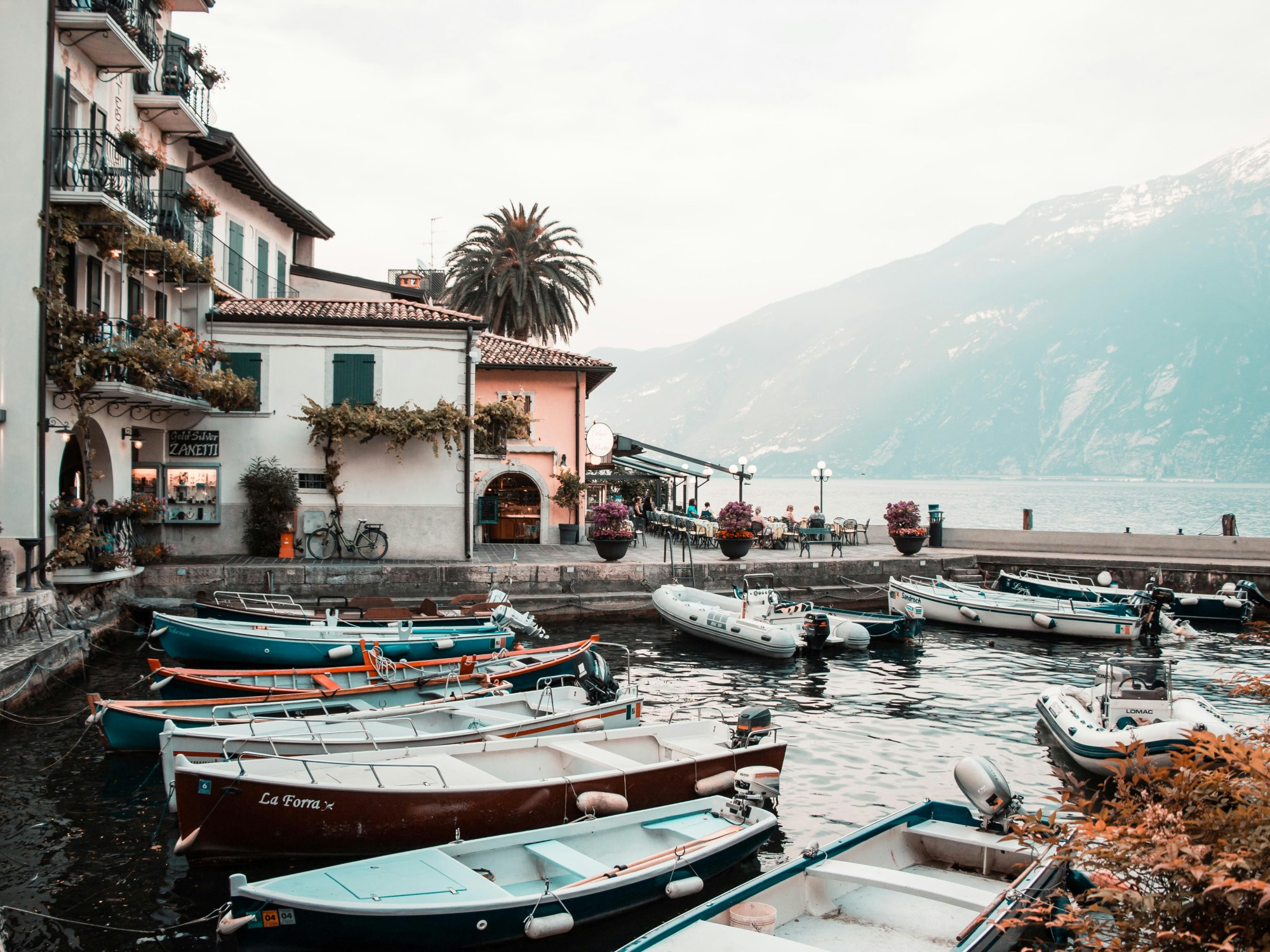 boats and buildings on Lake Garda